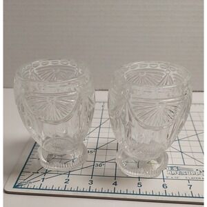 Set 2 Vtg Crystal Clear Industries Fan Pattern Votive Cut Glass Candle Holder